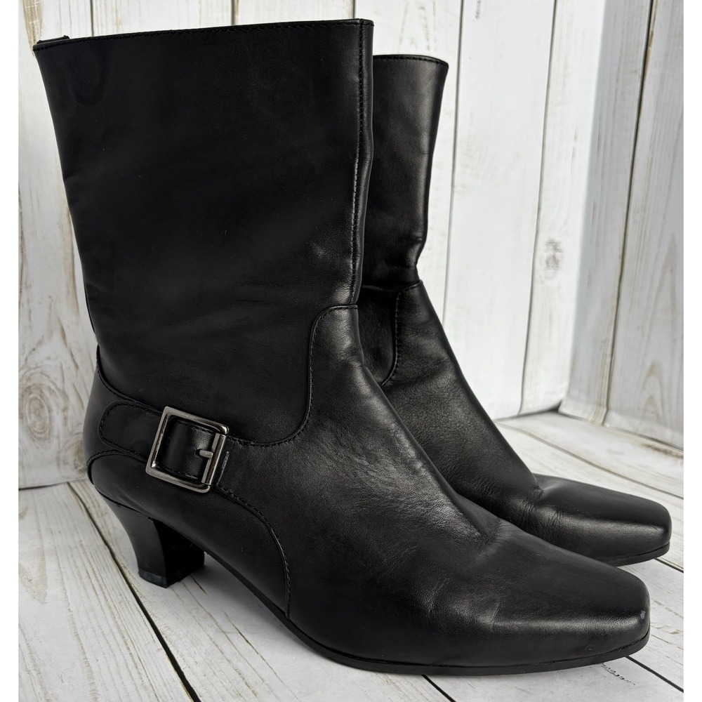 Eddie Bauer Leather Heeled Boots Buckle Slip Resistant Butter Soft 6M Black